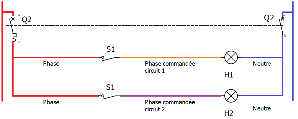 Schéma développé d'un double allumage 2 commande-2 point lumineux